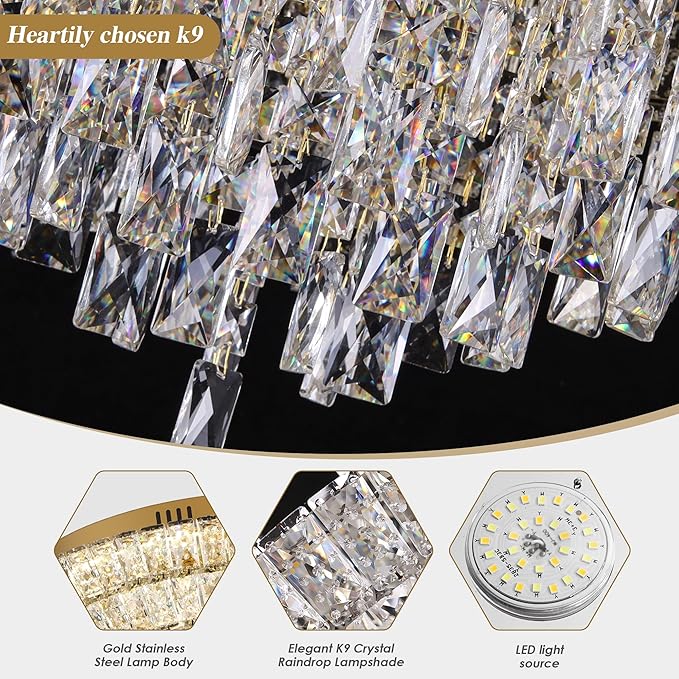 40 inch Crystal Gold Ceiling-Light Flush Mount - Image 4