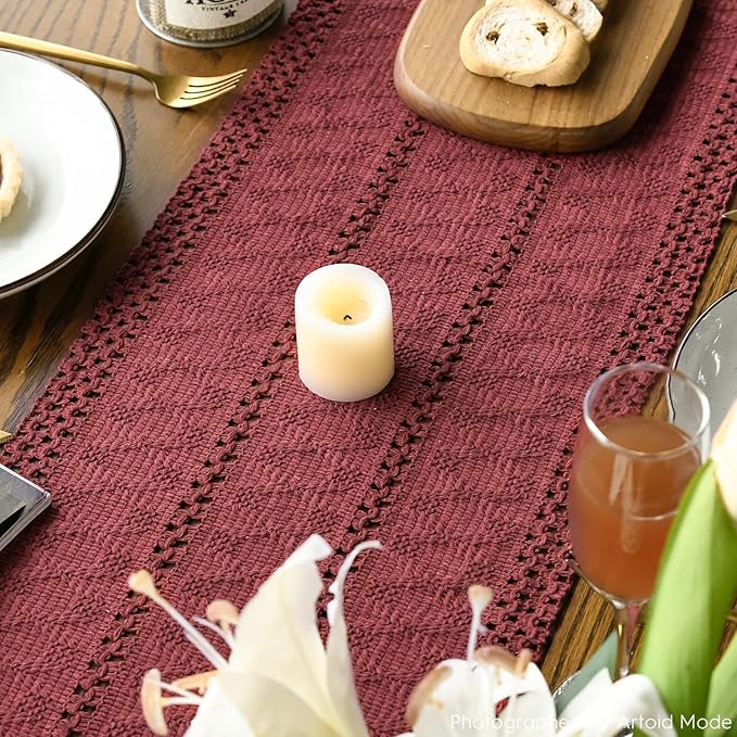 Artoid Mode Red Farmhouse Woven Rustic Hollow Table Runner, Seasonal Holiday - Image 4