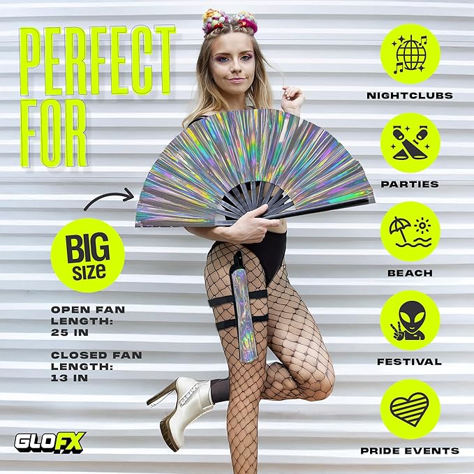 Holographic Folding Fan with Holster – Large Handheld Fan - Image 6