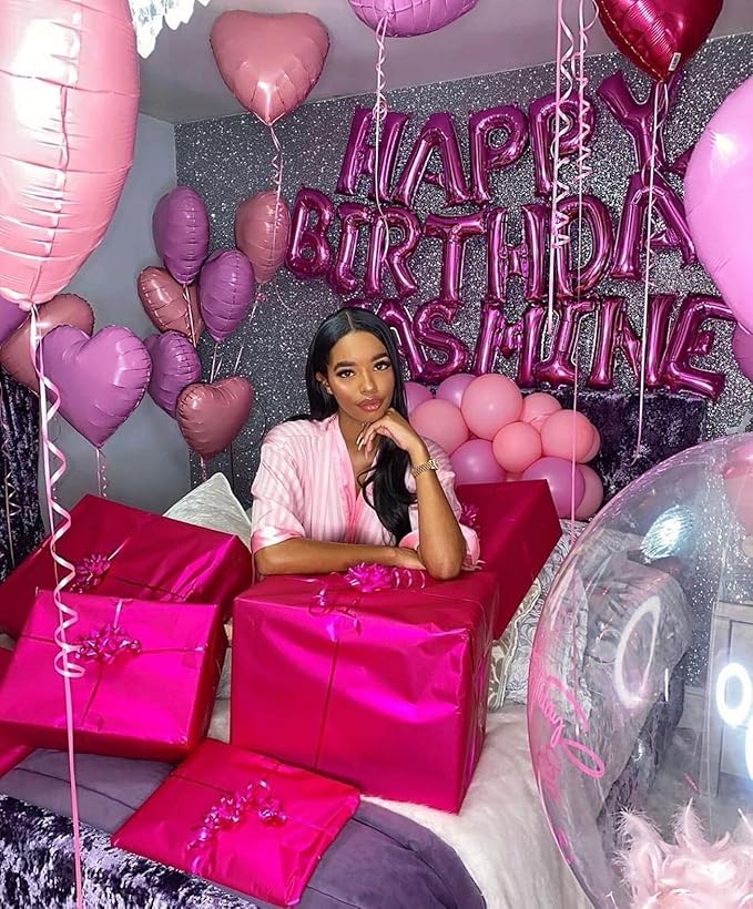 10Pcs Pink Foil Heart Shaped Balloons 18 Inch Bright Pink Heart Balloons - Image 5