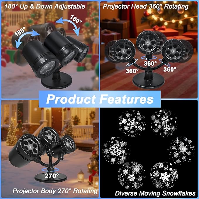 Christmas Snowflake Projector Lights Outdoor, Timing Mode Upgrade 3-Head - Image 4