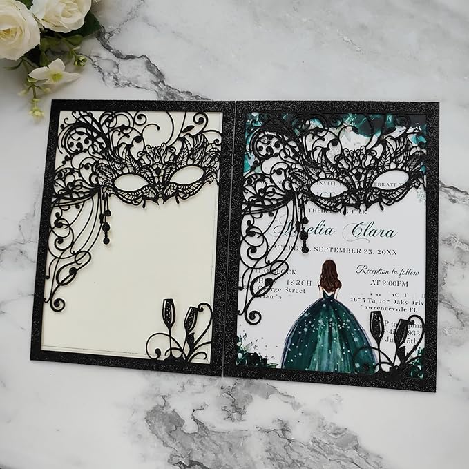 20PCS Masquerade Invitations, Quinceanera Invitations, masquerade wedding - Image 6