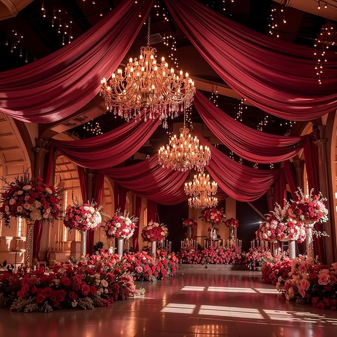 Wedding Arch Draping Fabric, 1 Panel 18FT Burgundy Sheer Backdrop Curtain - Image 6
