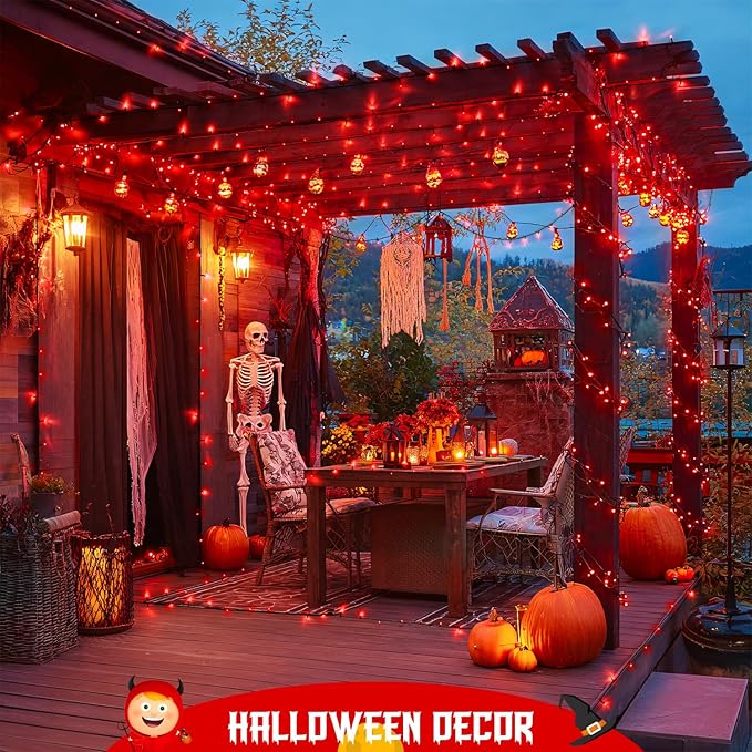 JMEXSUSS Total 200 LED Red Lights Halloween Outdoor, 2 Pack Solar Halloween - Image 3