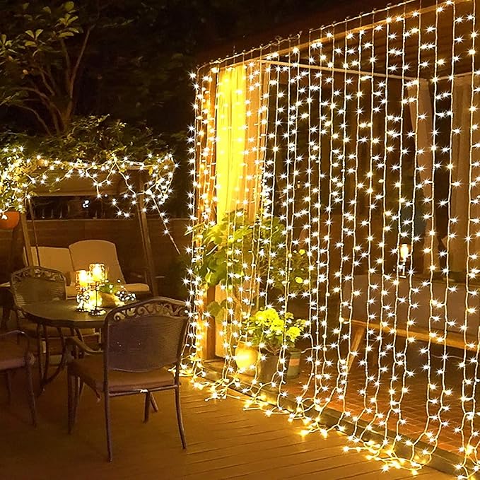 JMEXSUSS 300 LED Remote Control Christmas Curtain Lights, Plug in Fairy Curtain by JMEXSUSS