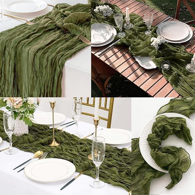 6 Pack Olive Green 10FT Cheesecloth Table Runner Rustic Gauze Cheese Cloth - Image 6