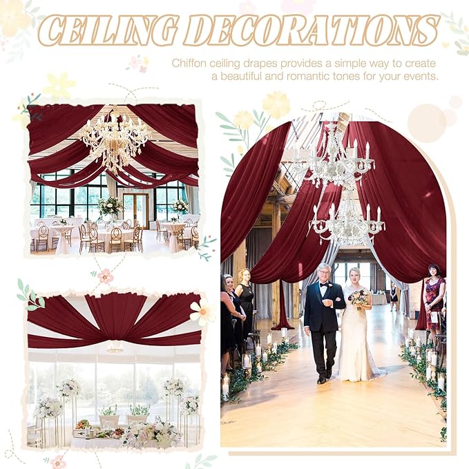 FUHSY Wedding Ceiling Drapes Burgundy Draping Fabric - Image 6