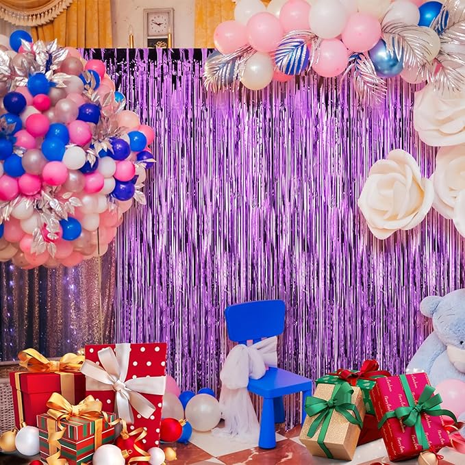 2 Pack Purple Foil Fringe Curtains Door Streamers Party Decorations 3.3 x 8.2 ft - Image 4
