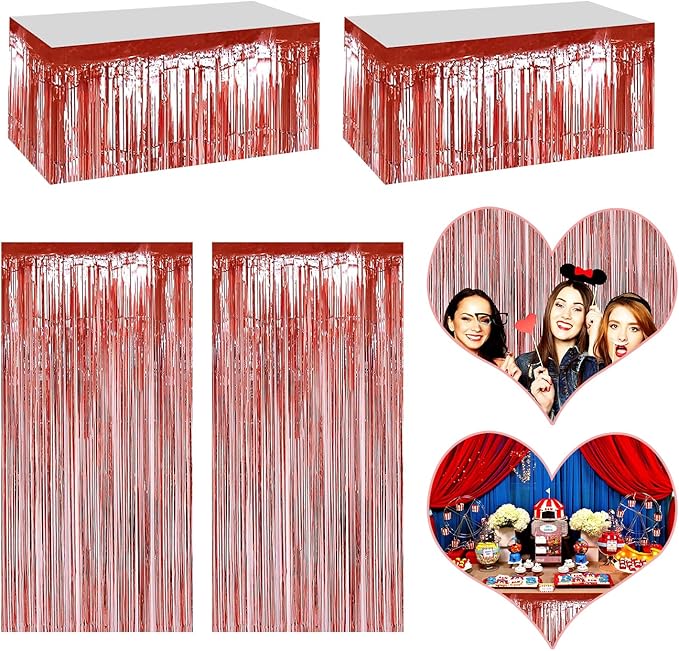 4P Metallic Foil Fringe Tinsel Table Skirts by FENGNIAN