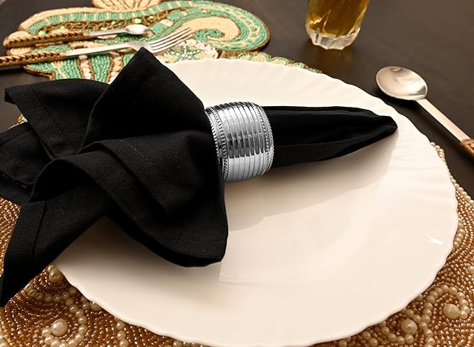 Silver Napkin Rings Set of 12, Beaded Napkin Rings - Image 5