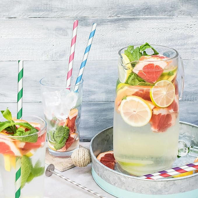 200 Striped Paper Straws, Biodegradable Disposable Drinking Colorful Straws - Image 8