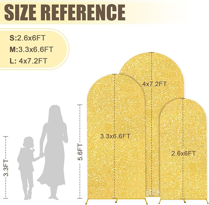 MODFUNS Metal Arch Backdorp Stand and Cover Set 6&6.6&7.2ft Gold Sequins Arch - Image 3