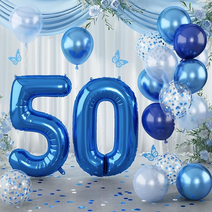 50th Birthday Balloon for Boys, Foil 40 Inch Self Inflating Balloon Number 50 by Lingqiang