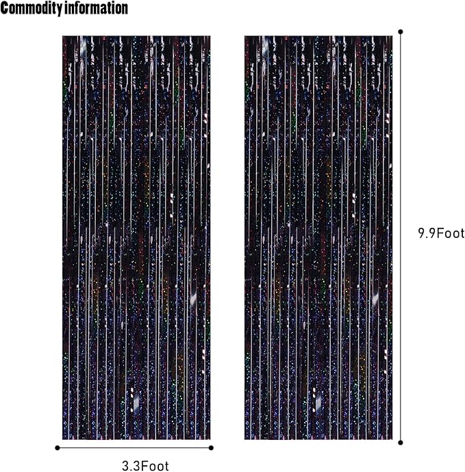 CANREVEL 2 Pack 3.3x8.2 Feet Laser Black Foil Fringe Backdrop Curtains - Image 3