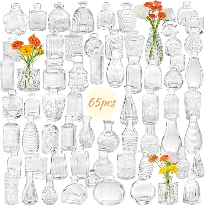 65PCS Glass Bud Vase Set, Different Small Vases by KAMJUNTAR