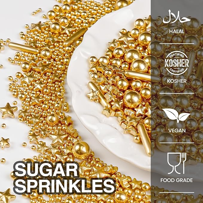 Gold Pearl Star Rods Sprinkles, Edible Gold Pearls Sprinkles - Image 3
