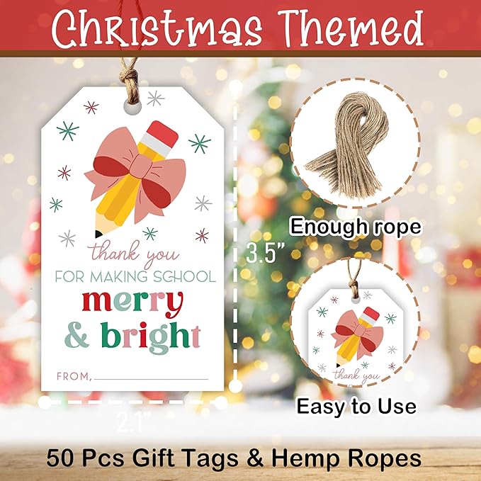 50 Pcs Christmas Gift Tags, 2.1"×3.5" Teacher Gift Tag, Classroom Treat Tag - Image 2