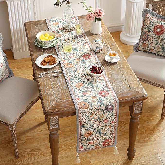 Floral Printed Table Runner for Table, Decorative Linen 87 Inches Long Table - Image 9