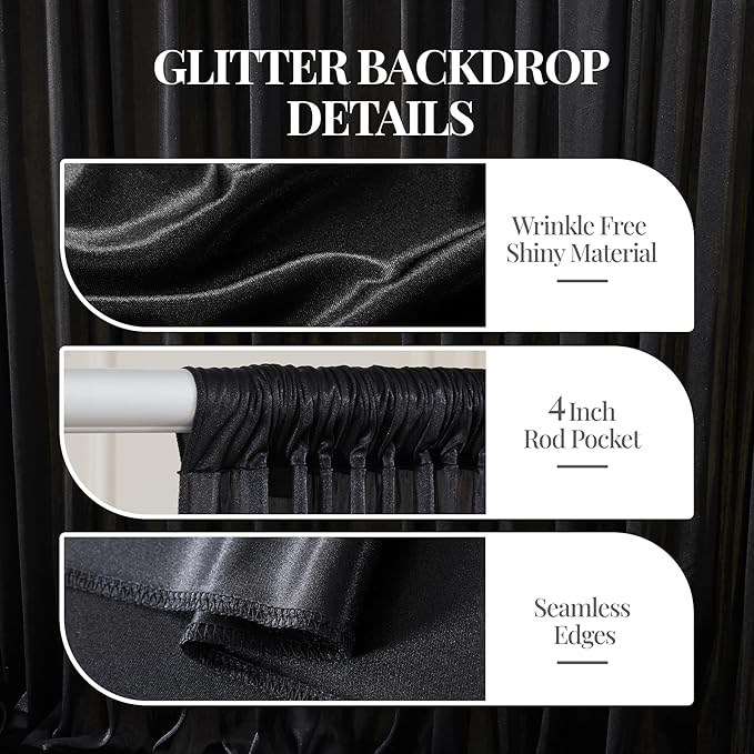 10x10 ft Black Glitter Backdrop Curtain - Image 2