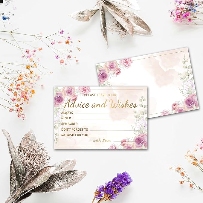 Purple Floral Advice and Wishes Cards, Mr and Mrs, Bride Shower, Wedding - Image 3