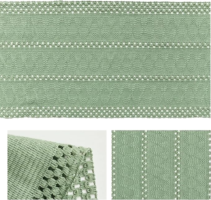 Artoid Mode Light Green Farmhouse Woven Rustic Hollow Table Runner, Seasonal - Image 6