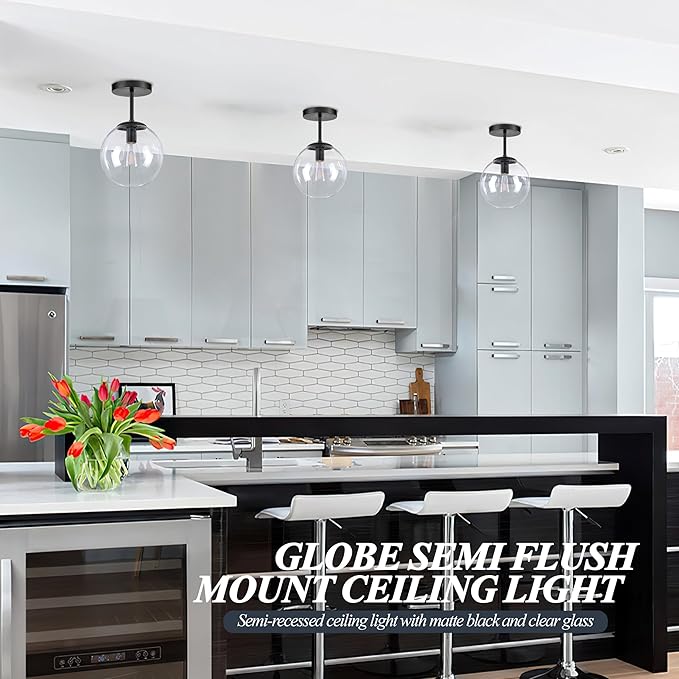 Globe Semi Flush Mount Ceiling Light, Mid Century Modern Light Fixture Ceiling - Image 6