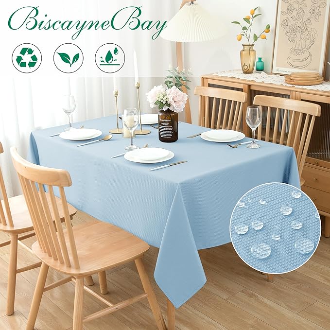 Biscaynebay Textured Fabric Tablecloths 60x84 Inches Rectangular, Light Blue - Image 2