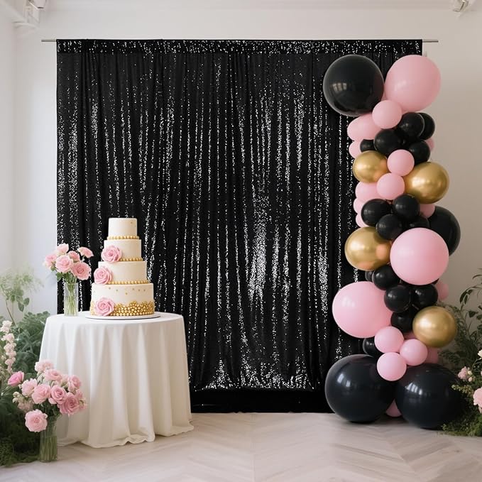SquarePie Sequin Backdrop 10FT x 10FT Black Curtain Background - Image 3