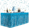 1 Pack Lake Blue Table Skirts, 29x108" Metallic Foil Tinsel Fringe Table Skirts by Unknown