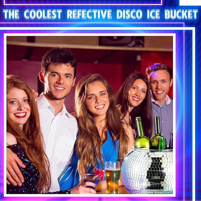 Hoolerry 11L Disco Ball Ice Bucket Mirror Silver Disco Party Champagne Bowl Cup - Image 3