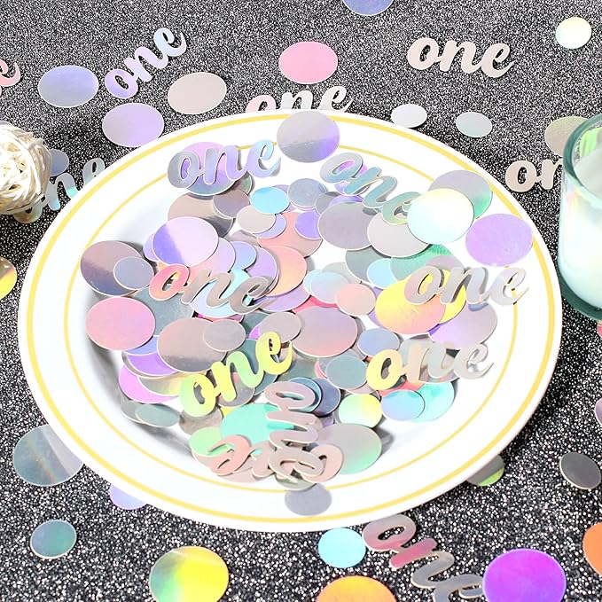 One Birthday Confetti Iridescent Baby First Birthday Decorations Circle Table - Image 4