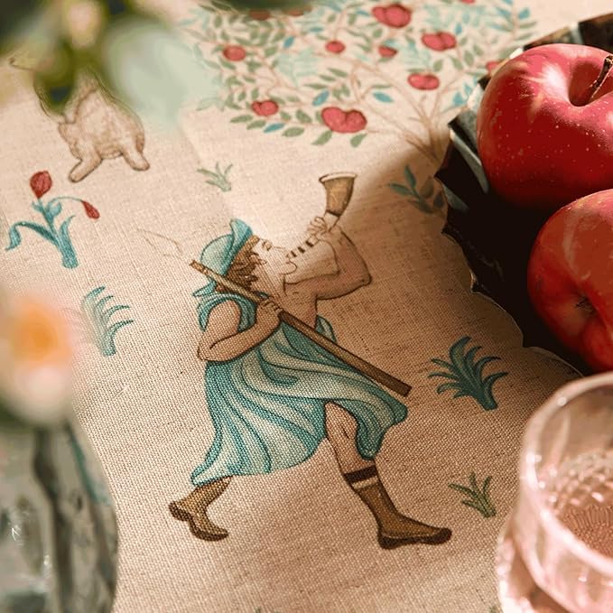 patdrea Designer Beige Rectangle Small Tablecloth, Vintage Italian Durable - Image 4