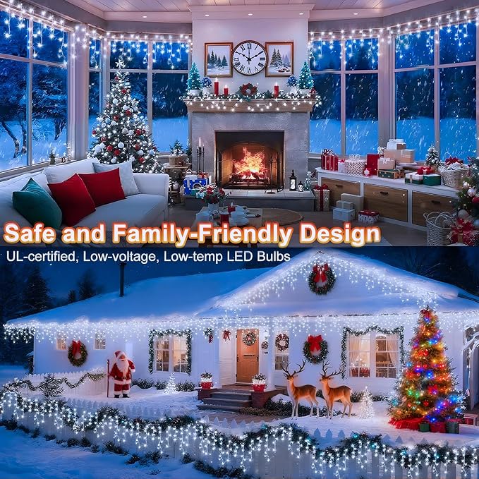 KNONEW 99FT 1216 LED Christmas Lights Outdoor Decorations 8 Modes White Curtain - Image 4