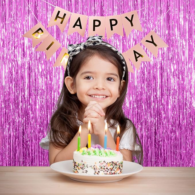 2 Pack Hot Pink Backdrop Curtain Party Streamers Hot Pink Birthday Decorations - Image 3