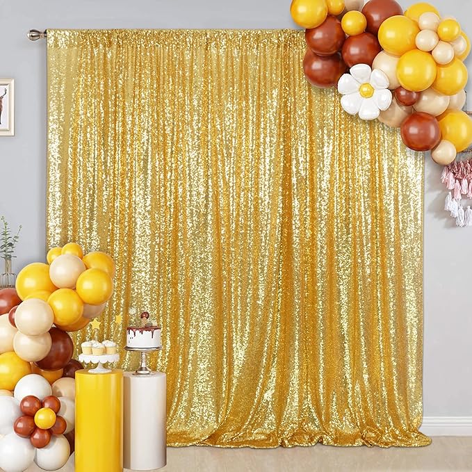 SquarePie Sequin Backdrop 6FT x 8FT Gold Background by SquarePie