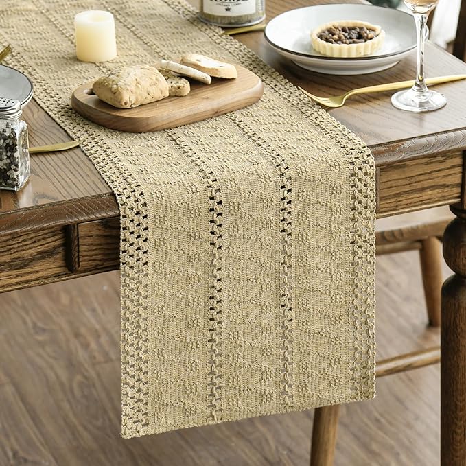 Artoid Mode Burlap Brown Farmhouse Woven Rustic Hollow Table Runner, Seasonal by ArtoidMode