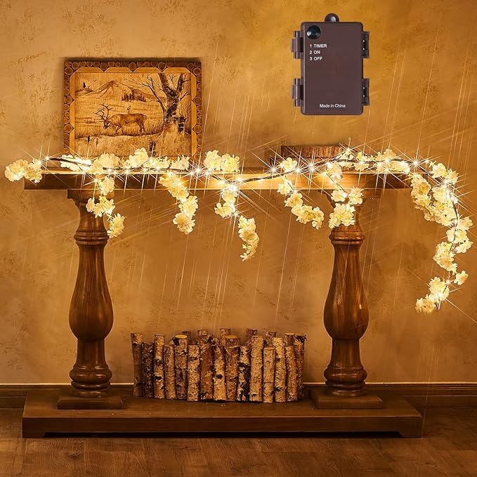 Fudios Lighted White Cherry Blossom Garland Decor by Fudios