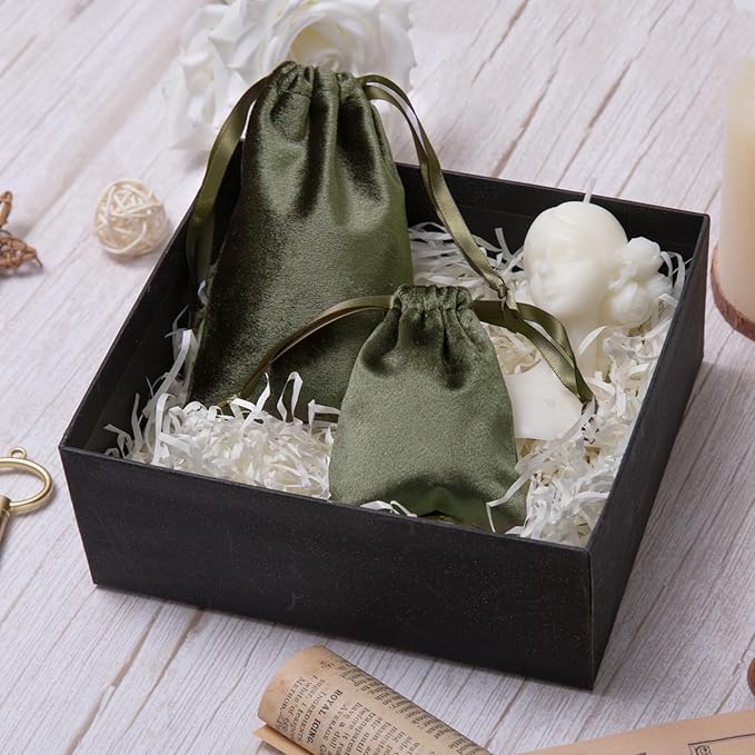 QIANF 12pcs Moss Green Velvet Drawstring Bags 4x6 inches Glossy Small Velvet - Image 7