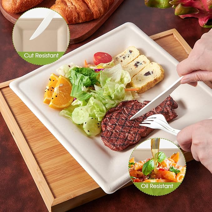 ECOLipak 125 Pack Compostable Square Paper Plates 6 inch Disposable, - Image 5