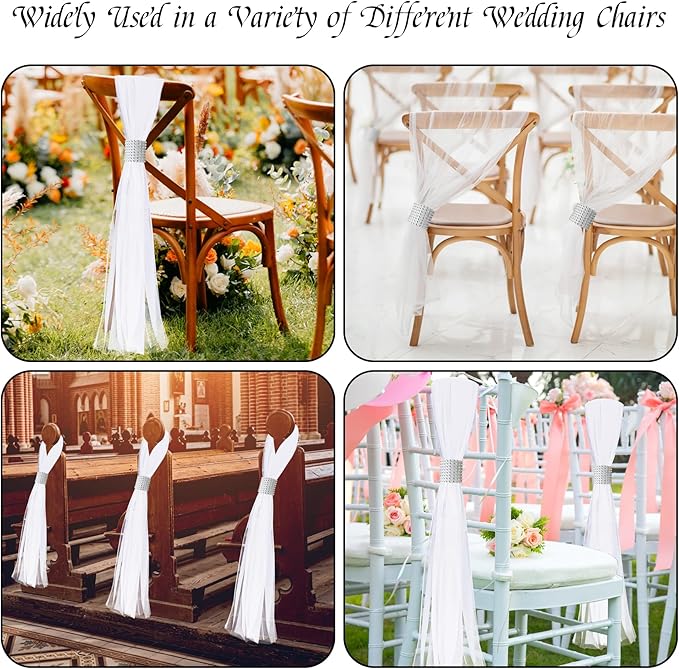 26 Sets Large White Pew Bows Tulle Wedding Aisle Chair Decorations, Extended - Image 6