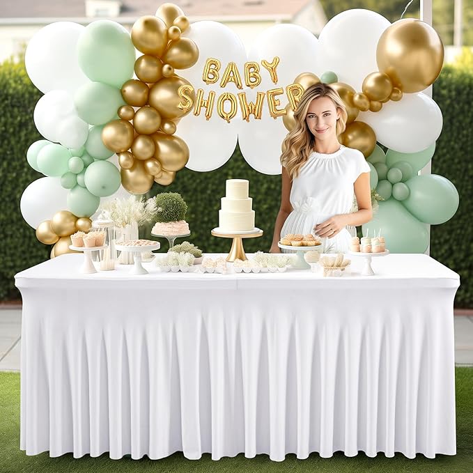Wish Care 2 Pack White Spandex Table Clothes - Image 5