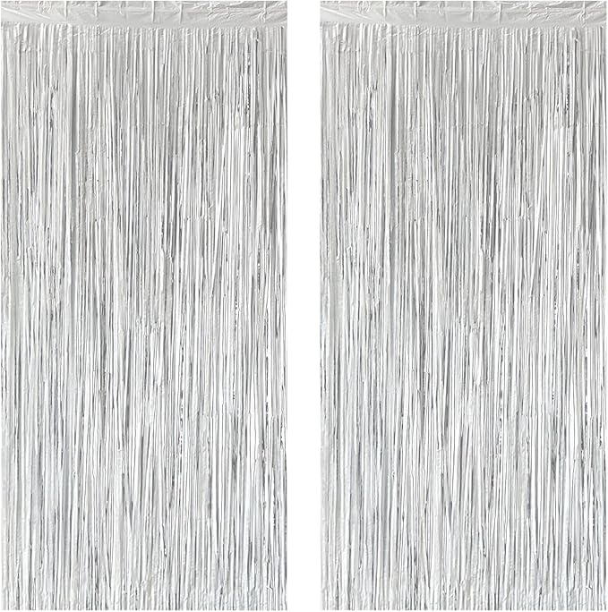 Silver Foil Fringe Curtain 3.3×8.3FT 2 Packs, Metallic Tinsel Curtains Party by Acuteye