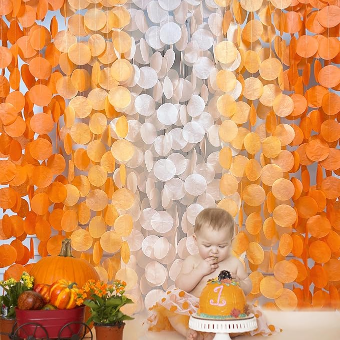 192 Ft Orange Party Decorations Ombre Orange Big Circle Dots Backdrop Streamer - Image 6