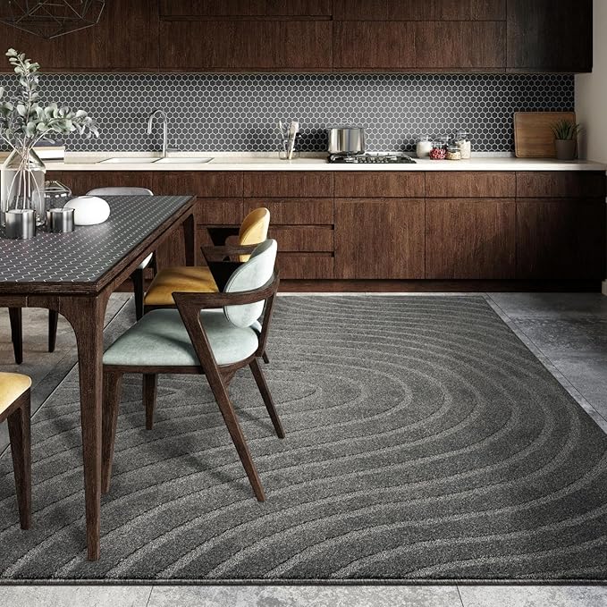 LUXE WEAVERS Modern Geometric Wave Anthracite 5x7 Area Rug - Image 3