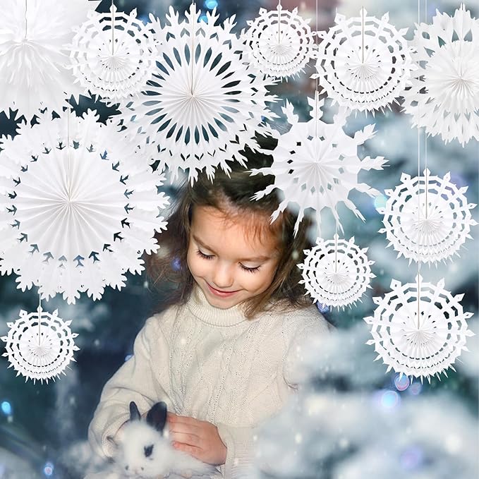 BestoFun 12 PCS White Paper Snowflake Decorations Frozen Birthday Party - Image 7