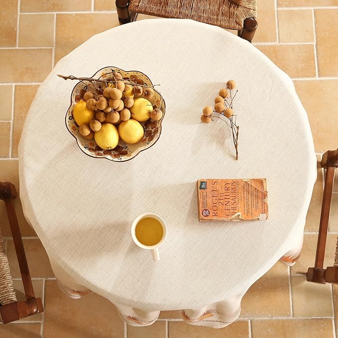 patdrea Designer Tablecloth for Round Table, Pineapple Pattern Linen Tablecloths - Image 4