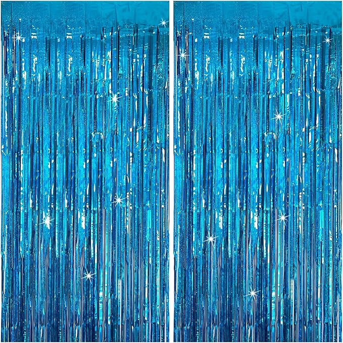 Tinsel Curtain Party Backdrop Blue Birthday Decorations 2 Packs Glitter Foil by KEJ