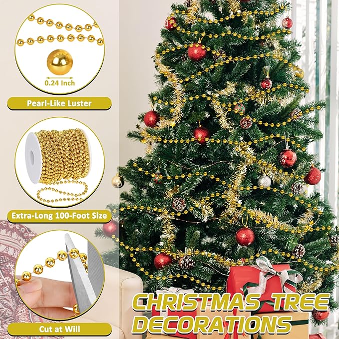 100 Feet Christmas Tree Beads, Christmas Tree Garland Decoration, Plastic - Image 3