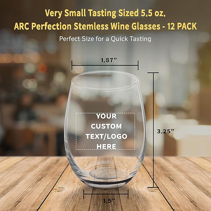 Custom Stemless Wine Glasses by ARC 5.5 oz. Set of 12, Personalized Bulk Pack - Image 5