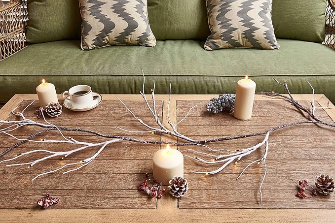 Hairui Lighted Garland Snow Flocked 6FT 48 LED Battery Operated Pre-lit Twig - Image 2